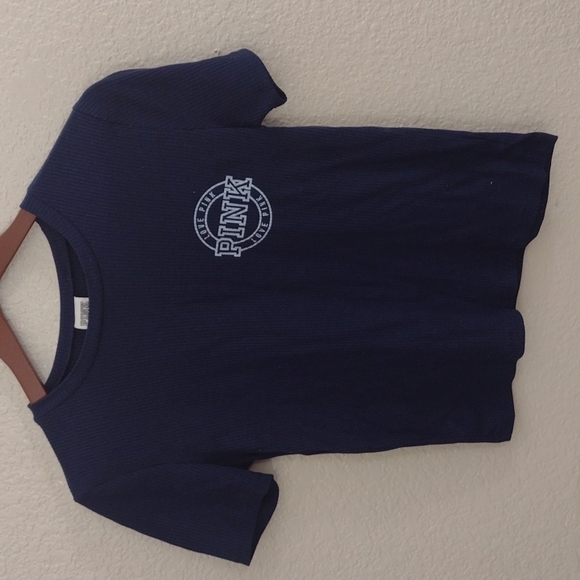 PINK Victoria's Secret Tops - Victoria Secret Pink Dark Blue Shirt Short Sleeve euc love pink M